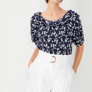 Floral Ruffle Boatneck Blouse